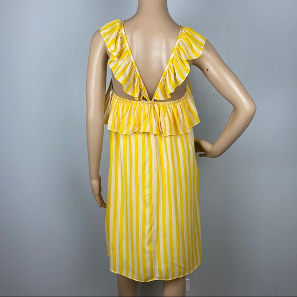 REBECCA MINKOFF YELLOW STRIPED RUFFLE MINI DRESS - Picture 9 of 12